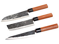 TokioKitchenWare 3-teiliges Messerset, handgeschmiedet, Echtholzgriff; Damast-Küchenmesser 