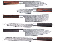 TokioKitchenWare Handgefertigtes Damast-Messer-Set mit Echtholzgriffen, 6-teilig